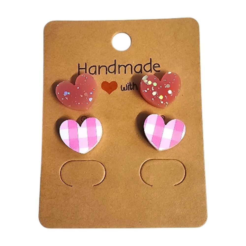 Sweet Blush Sparkle Heart Acrylic Stud Earrings - 2 Pair